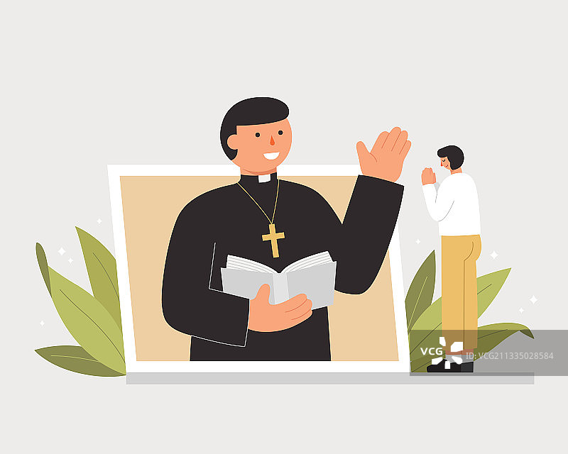 主日线上敬拜扁平概念插图图片素材