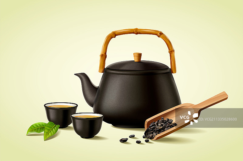 中国茶具组 茶壶茶杯与茶匙素材图片素材