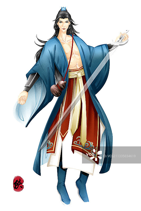 中国风武侠公子舞剑插画元素图片素材