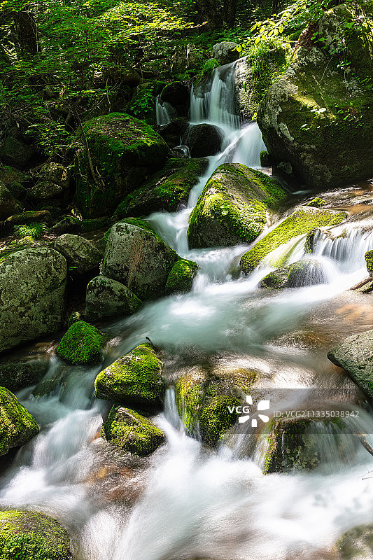 辽宁本溪桓仁枫林谷景区夏天流水瀑布慢门风光图片素材