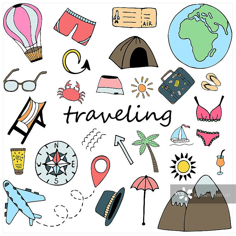 手绘涂鸦旅行套装图片素材