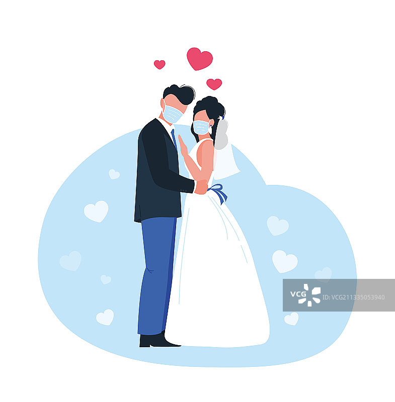 戴口罩的新婚夫妇图片素材