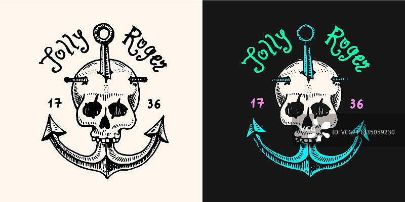 骷髅海盗旗锚标志图片素材