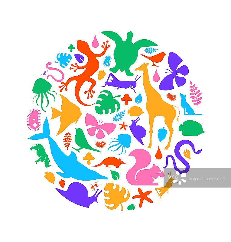 彩色野生动物圆形图标图片素材