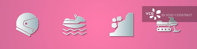 剪纸头盔、滑水板和山体滑坡图片素材