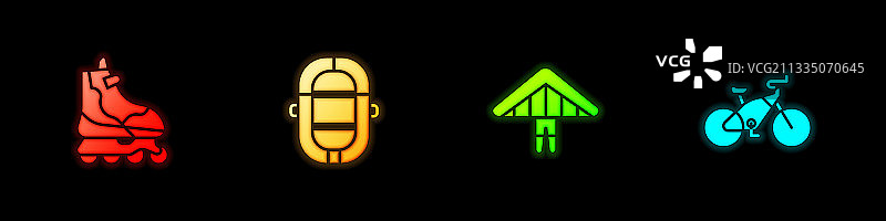 溜冰鞋皮筏艇滑翔机组合图片素材