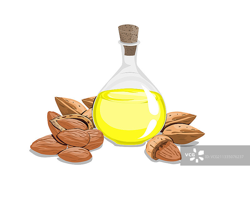 玻璃瓶杏仁油和种子图片素材