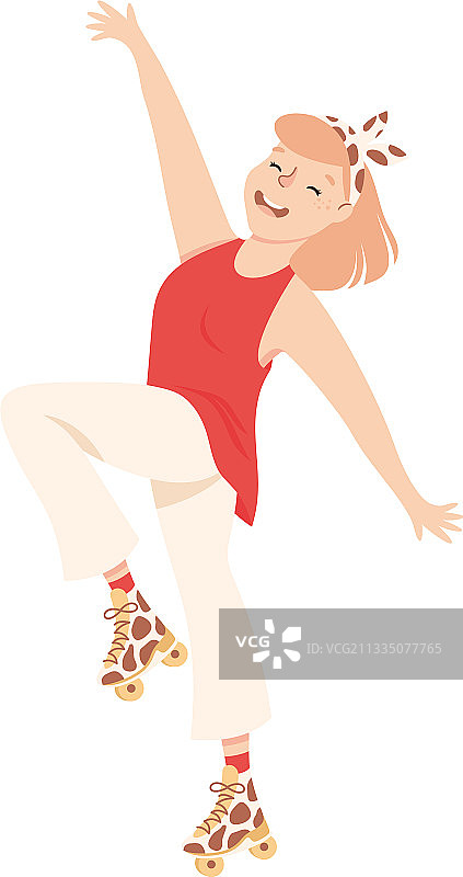 在轮滑上跳舞表演的微笑女人图片素材