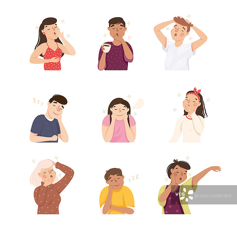 感到困倦而打哈欠的男人和女人图片素材