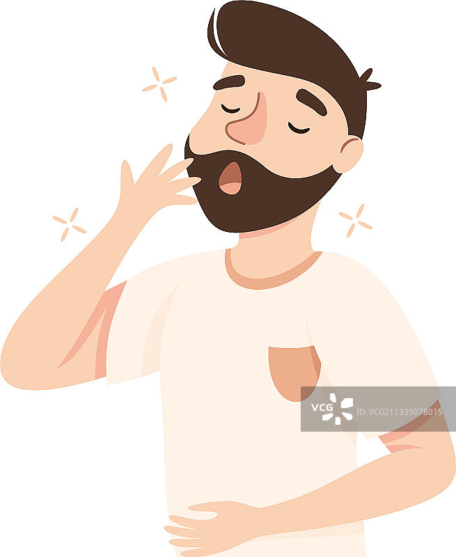 打哈欠并捂住嘴巴的困倦男人图片素材