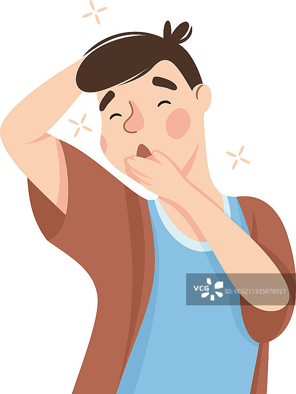打哈欠并捂住嘴巴的困倦男人图片素材
