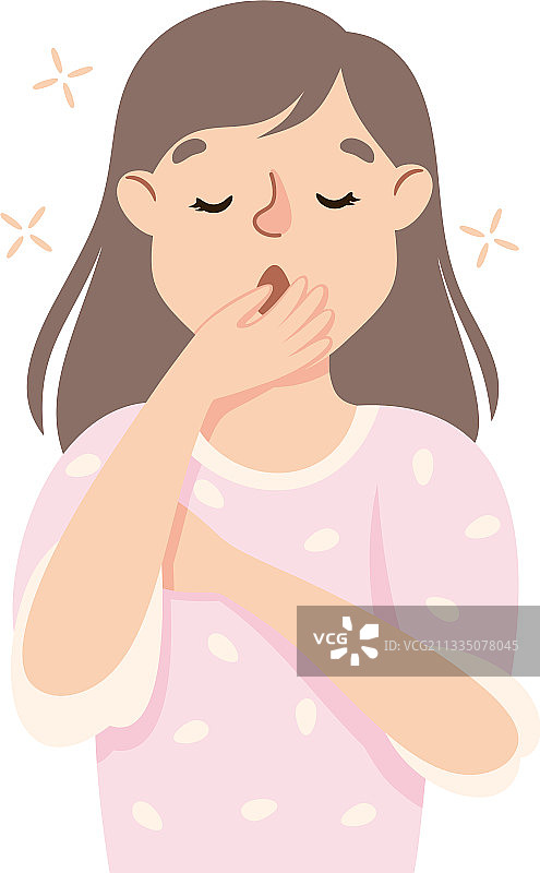 困倦的女人打呵欠，用手捂住嘴图片素材