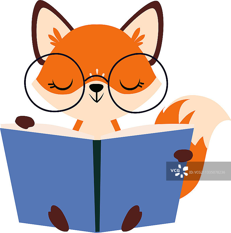 戴眼镜看书的可爱小狐狸图片素材