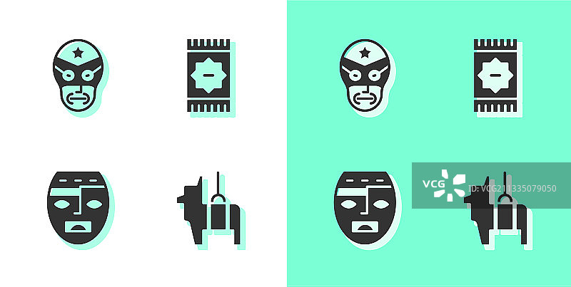 皮纳塔、墨西哥摔跤手、阿兹特克面具图片素材