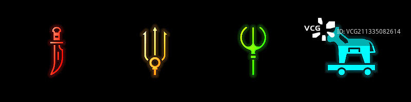 匕首海神三叉戟特洛伊木马图标组合图片素材