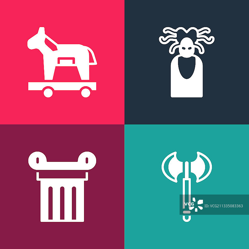 波普艺术中世纪斧头古代柱子美杜莎图片素材