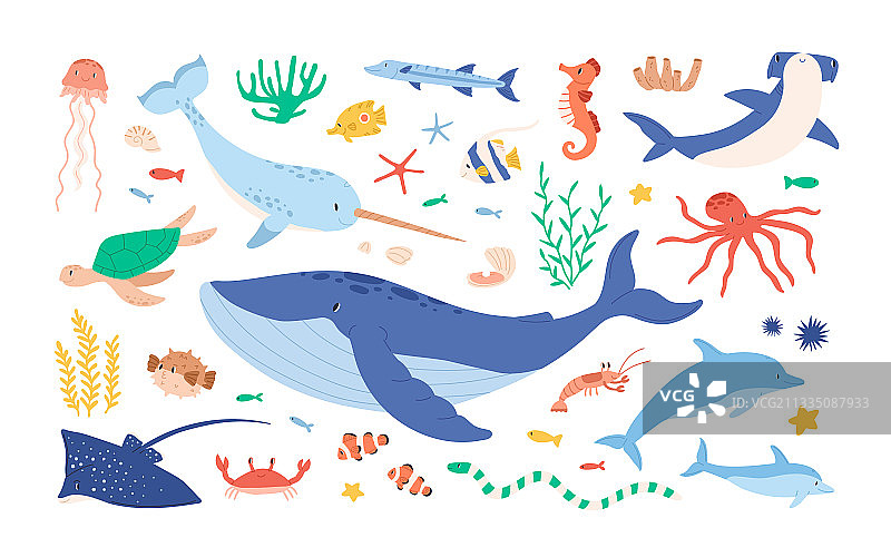 海洋水下动物可爱集合图片素材