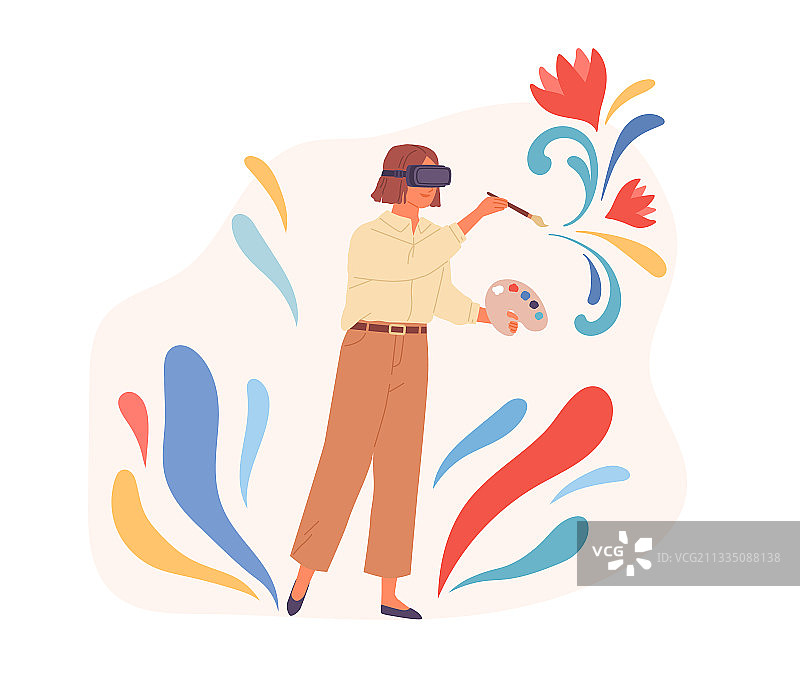 使用VR在虚拟现实中绘画的人物图片素材