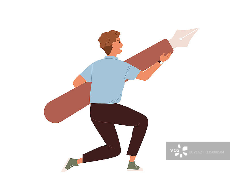 手持巨型数码笔工具的年轻男子图片素材