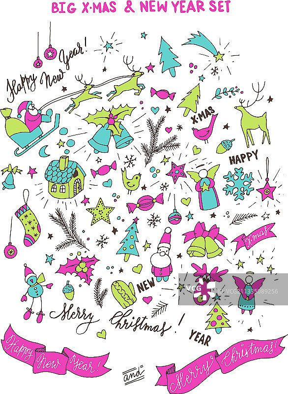 一组霓虹灯涂鸦设计元素图片素材