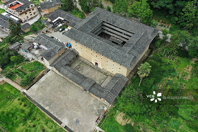 福建省漳州市福建土楼南靖景区云水谣景区和贵楼航拍图片素材