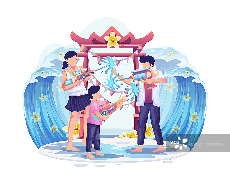 人们在泼水节上玩水枪图片素材