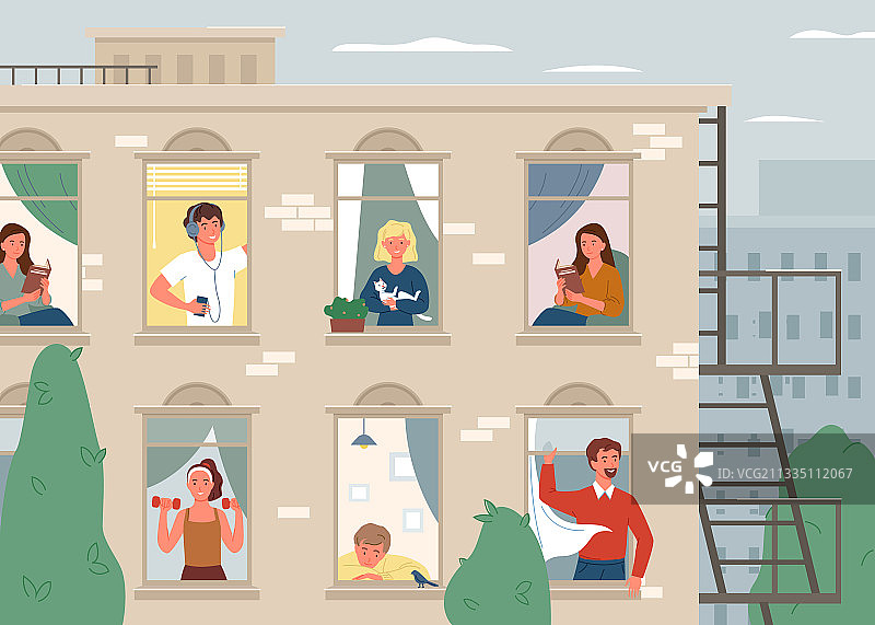 快乐的人们与砖房邻居图片素材