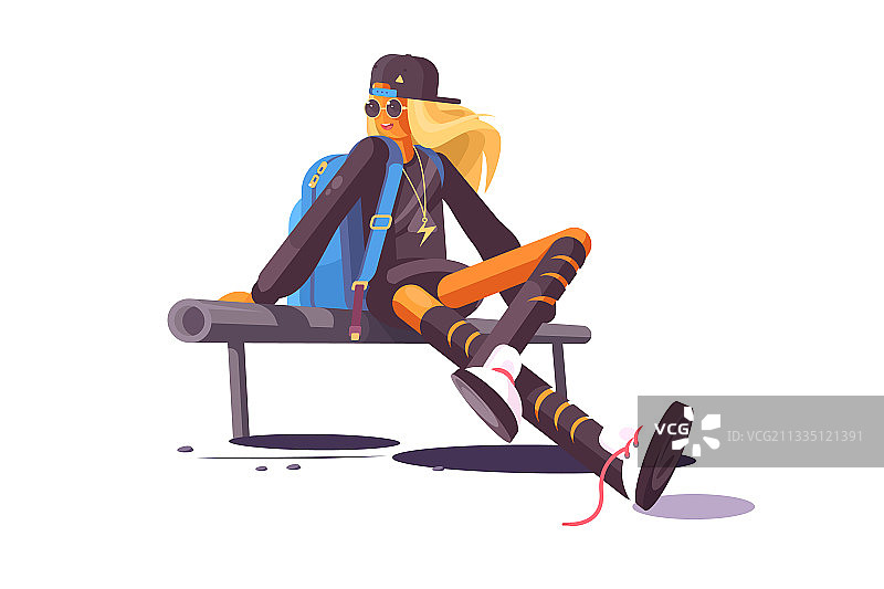 坐在长凳上的女孩图片素材