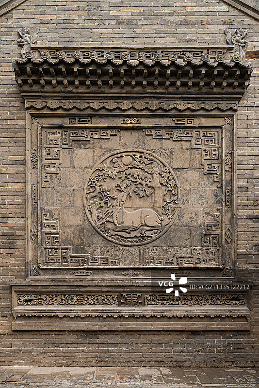 山西晋中榆次古城县衙内的砖雕影壁图片素材