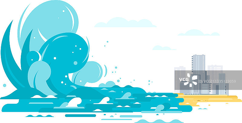 海啸袭击城市图片素材