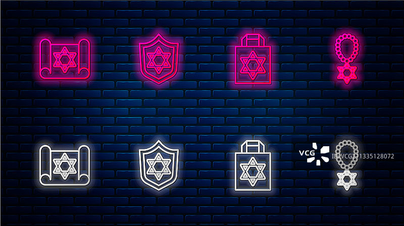 盾牌与大卫之星和购物袋组合图片素材