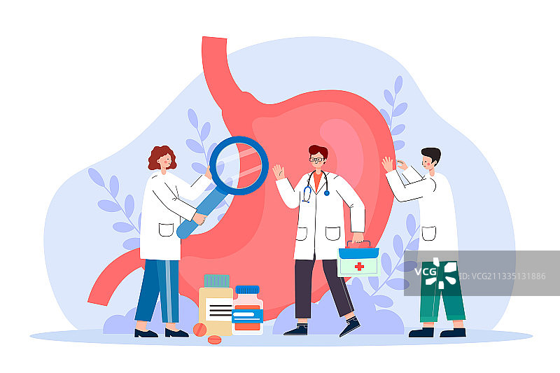 医生治疗胃部疾病矢量插画图片素材