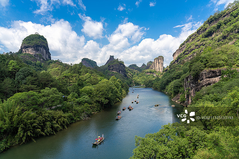 玉女峰 九曲溪 竹筏 竹排 武夷山 世界遗产 岩茶图片素材