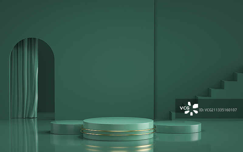 绿色产品展台三维场景图片素材