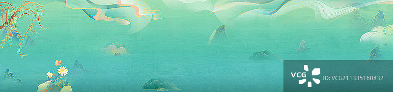 国潮风山水背景插画图片素材