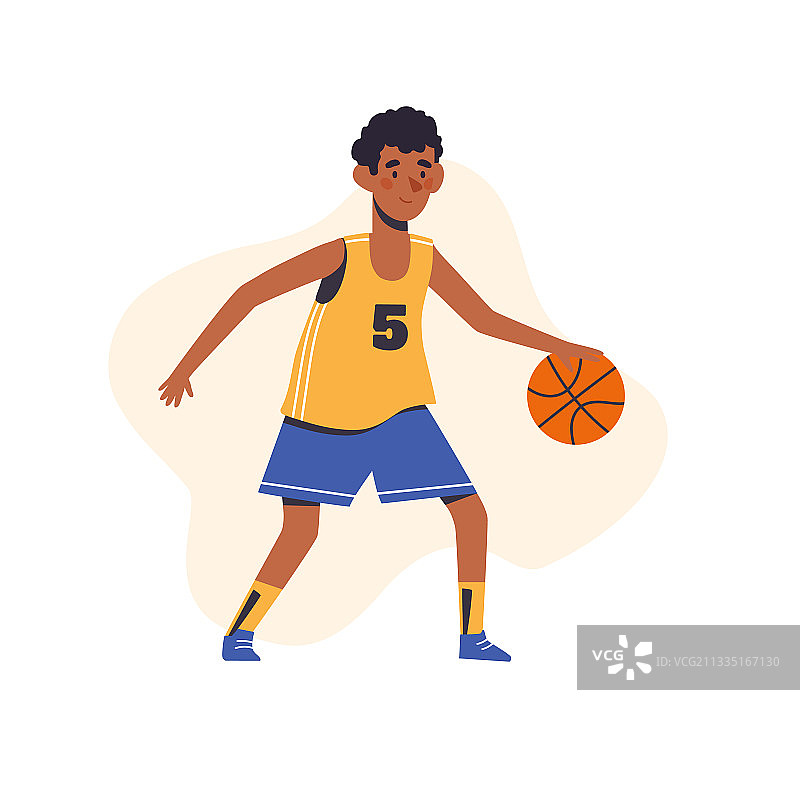 打篮球的黑人小男孩扁平设计图片素材