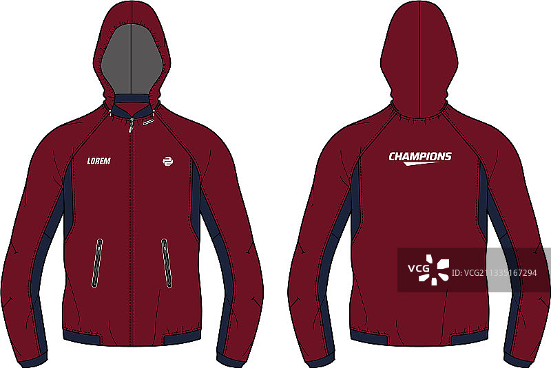 长袖飞行员连帽夹克设计模板图片素材