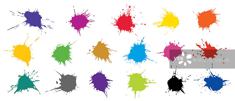 彩色Grunge风格污迹飞溅油漆套装图片素材