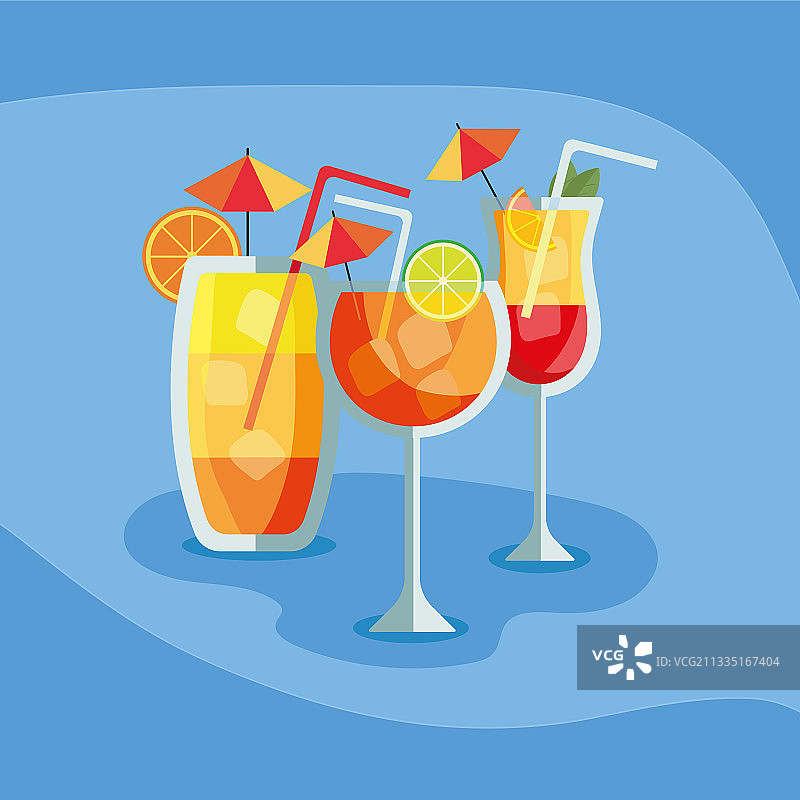 三杯热带鸡尾酒图片素材