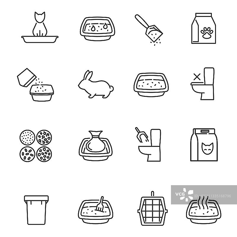 宠物垃圾用品线稿图标集图片素材