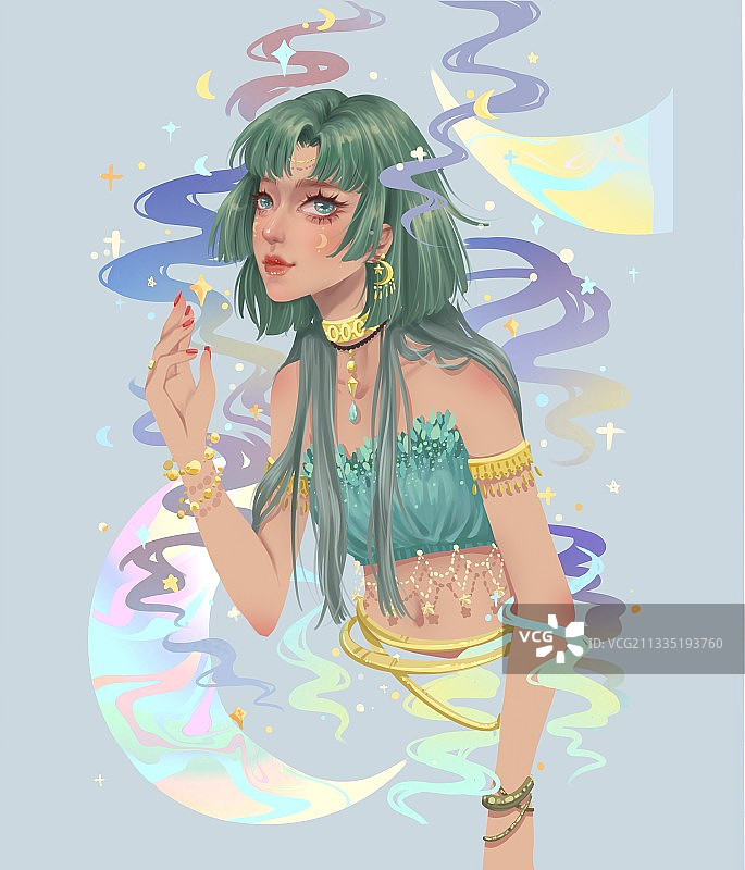 月亮女孩插画图片素材