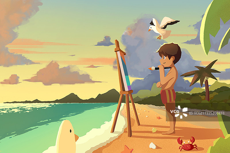 落日少年图片素材