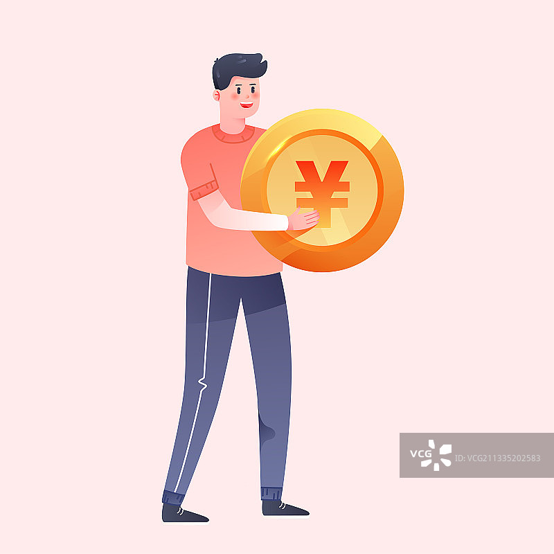 卡通金融人物抱着金币上涨矢量概念插画背景图片素材