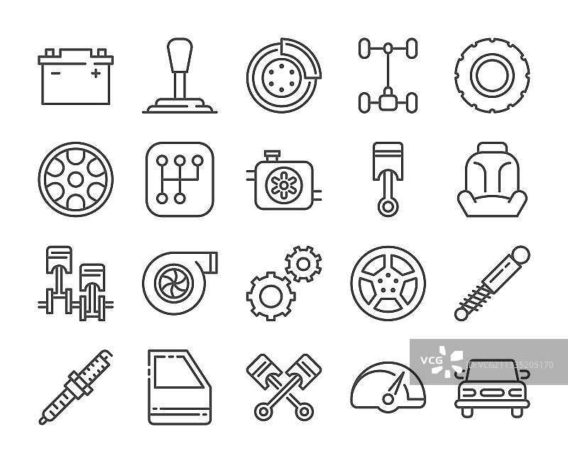 汽车维修图标汽车零件线性图标集图片素材