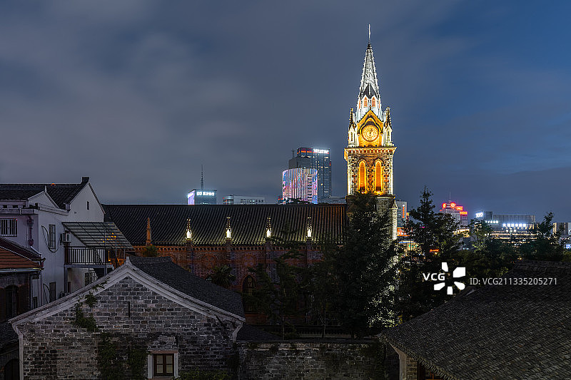宁波老外滩天主教堂夜景图片素材