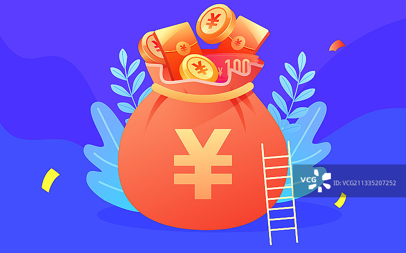 卡通福袋促销抽奖互联网金融收益理财插画图片素材