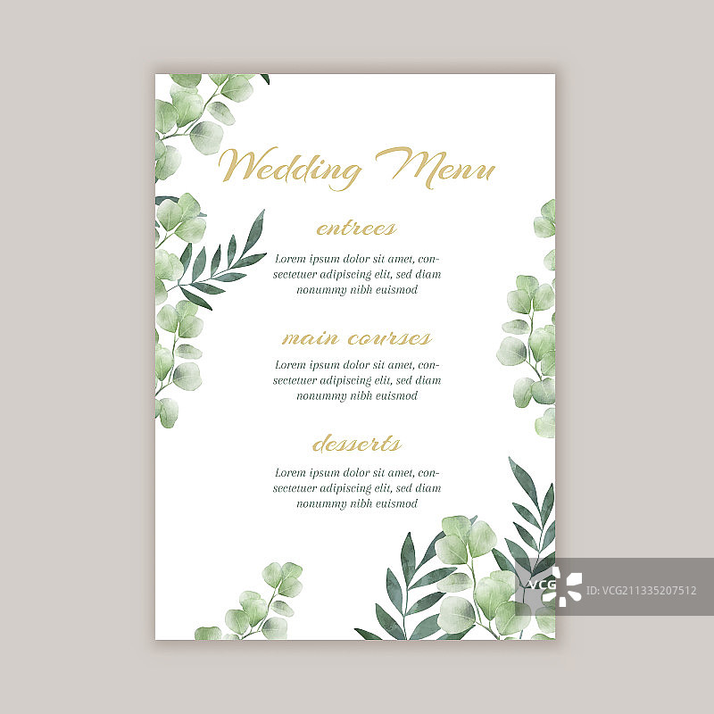 手绘花卉设计的婚礼菜单图片素材