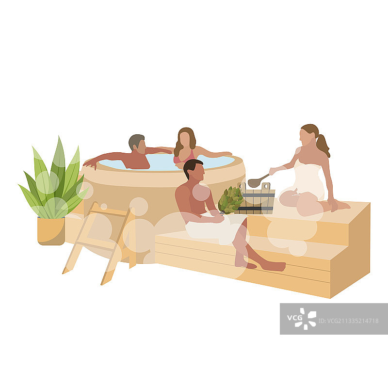 在浴池泳池休息的桑拿概念人物图片素材