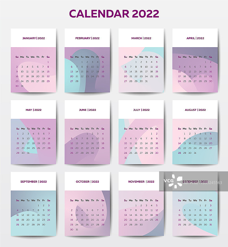 具有流动风格的2022年日历模板图片素材