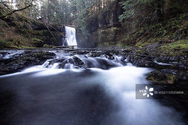 美国银瀑州立公园森林瀑布风景图片素材